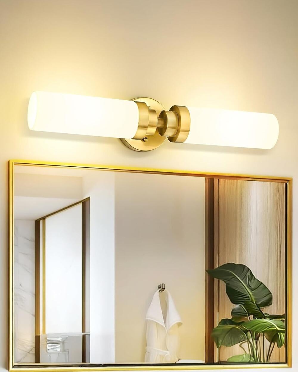 22" 2-Light Brushed Gold Bathroom Vanity Light with Milk Glass Shades